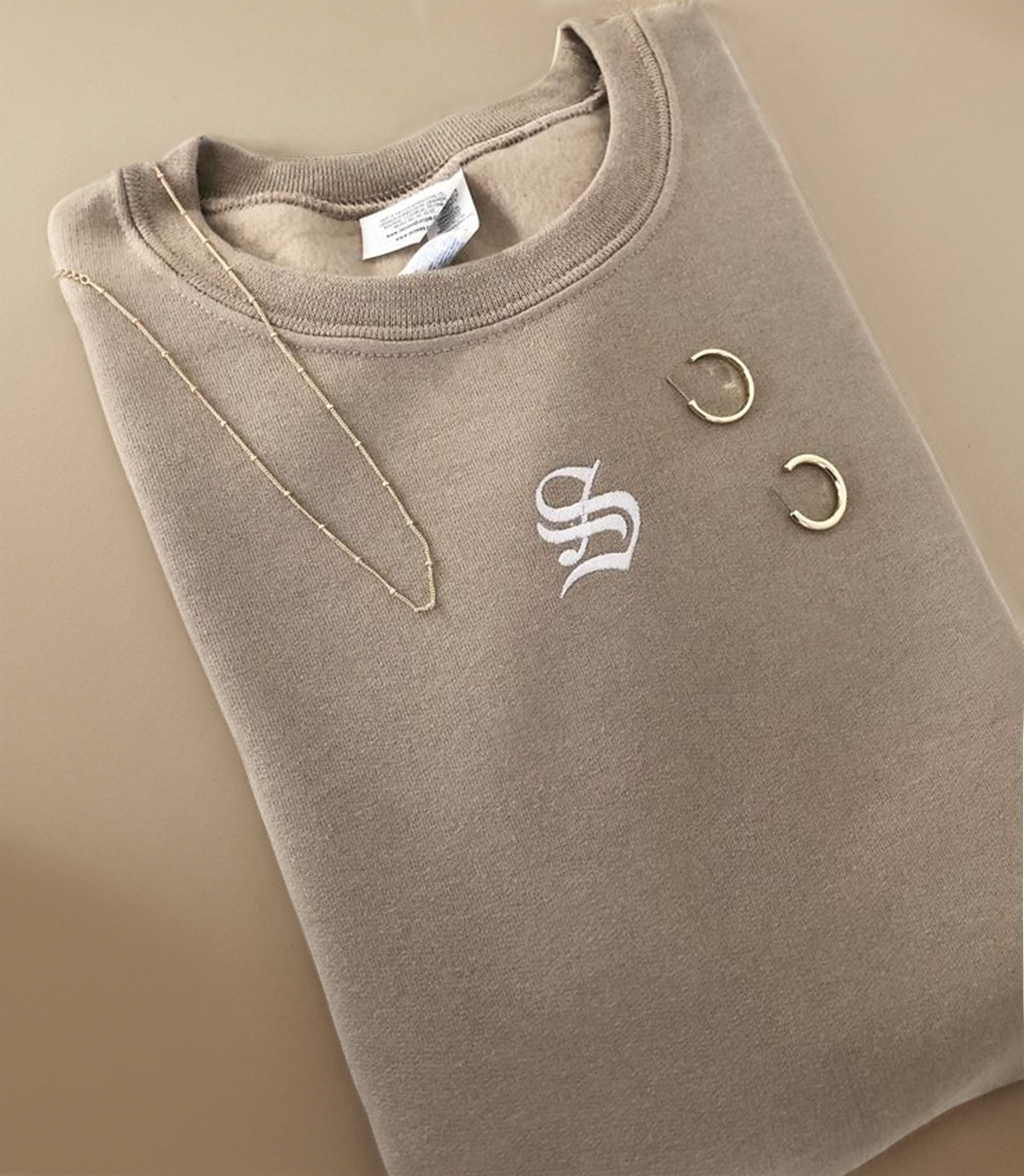 Custom Monogram Embroidered Sweatshirt (TAN)
